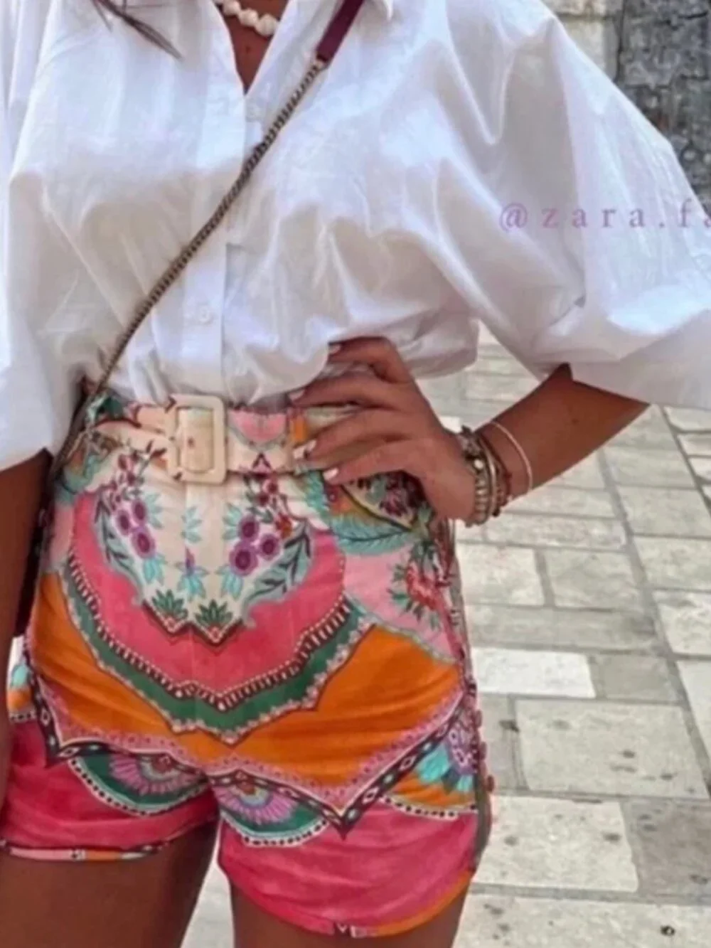 ZARA Belted Linen Blend Print Shorts – Medium | Pink Moroccan Boho | EUC - Picture 6 of 14